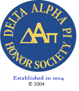 delta alpha pi honor society logo blue and yellow circle